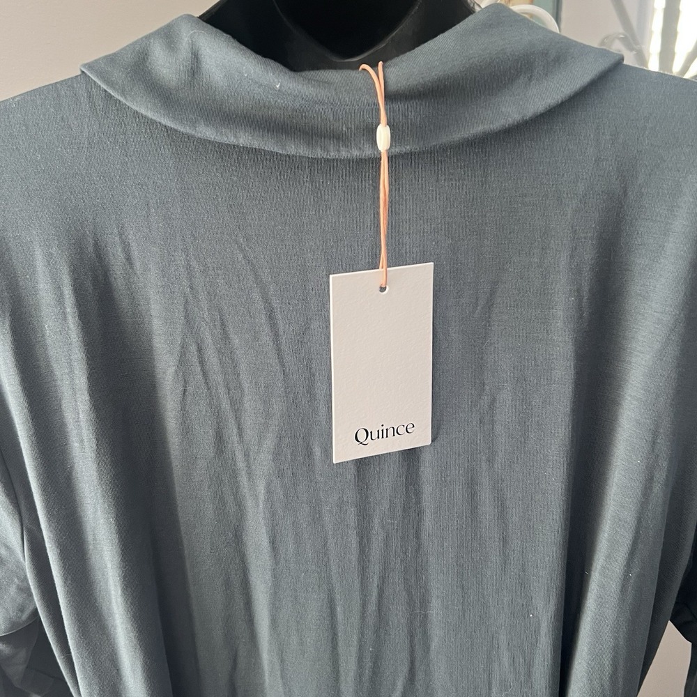 Quince Tencel Jersey Midi Wrap Dress Dark Olive Basic Sleeved XL Stretch NWT - Picture 5 of 8